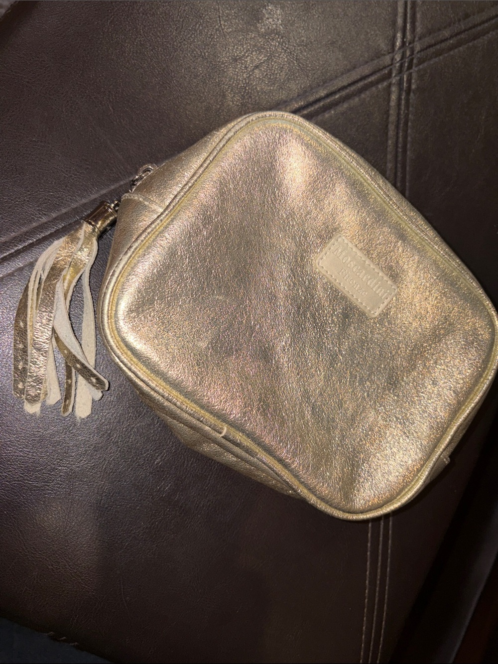 Genuine Leather Interior Gold Cosmetic Pouch Moscardini Firenze